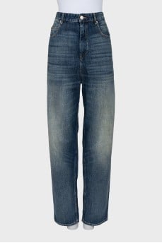 Straight leg blue jeans with high waist