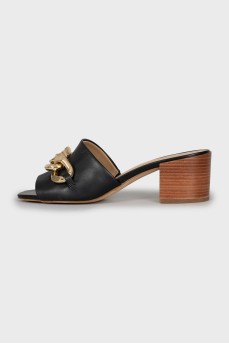 Leather mules with stacked heels