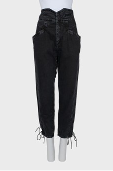 High waisted jeans with ties
