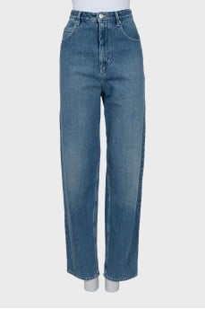 Blue high waist straight leg jeans