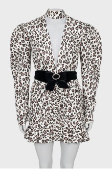 Animal print puff sleeve dress