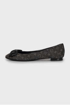 Textile ballet flats with leather bow