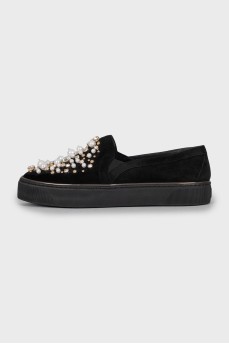 Slip-ons with beads and rhinestones