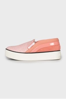 Pink textile slip-ons