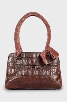 Leather bag with velour handles