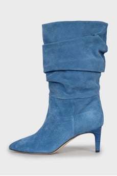 Blue suede heeled boots