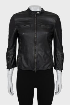 Leather jacket with 3/4 sleeves