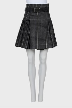 Wool skirt with leather belt