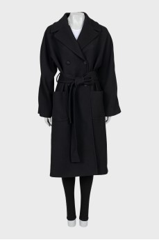 Black double-breasted wool coat