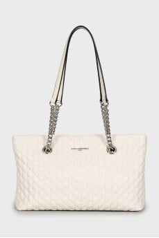 Quilted leather bag with handles