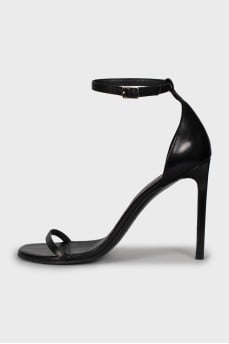 Black leather stiletto heeled sandals