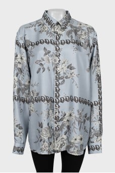 Blue floral print blouse
