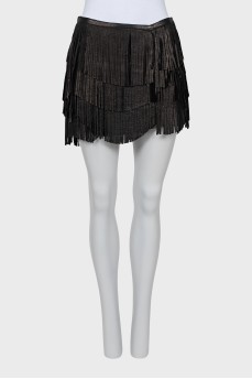 Leather mini skirt with fringe