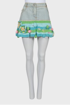 Denim skirt with knitted bottom