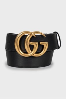 Black leather belt with signature buckle