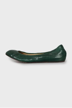 Green leather ballet flats