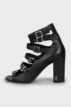 Leather strappy heeled sandals
