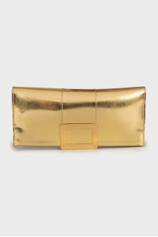 Golden leather clutch