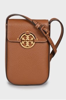 Brown leather bag with gold logo