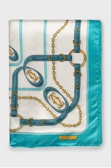 Silk scarf with blue print