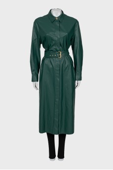 Green Faux Leather Raincoat