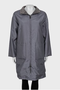 Reversible grey jacket with tag
