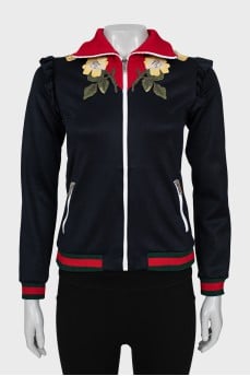 Cardigan with zipper and embroidery