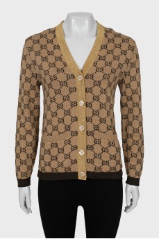 Wool cardigan with signature print