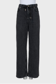 Straight leg jeans with lacing at the waist