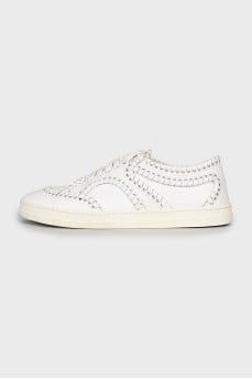 Leather sneakers with weave