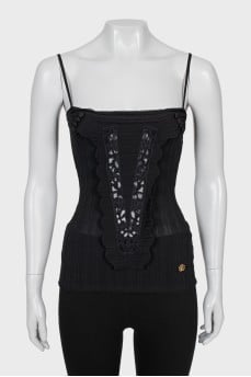 Silk halter top with lace