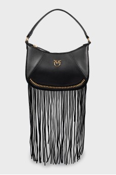 Black leather bag with fringe