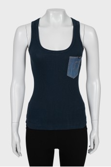 Ribbed tank top with patch pocket