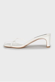 White leather flip flops