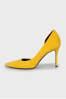 Open toe suede pumps
