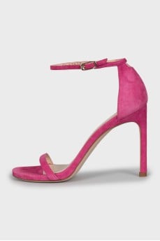 Pink suede heeled sandals