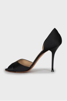 Open-toe stiletto heels in fabric