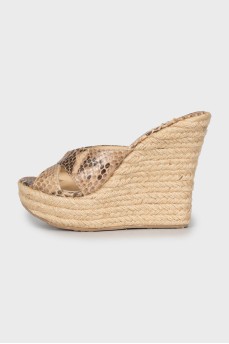Animal print wedge slides