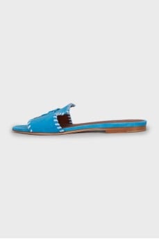 Blue suede slippers
