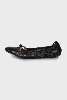 Snakeskin Square Toe Ballet Flats