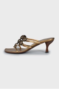 Gold leather mules with heels