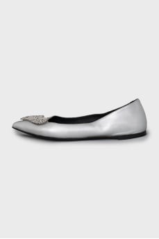 Silver ballet flats with rhinestones