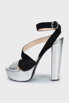 Leather sandals with silver heels