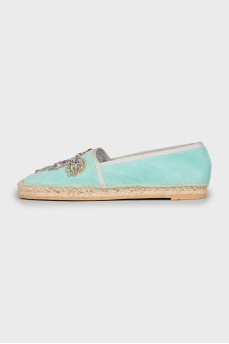 Espadrilles with multi-colored rhinestones
