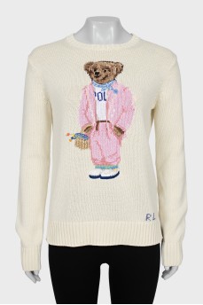 Beige sweater with signature embroidery