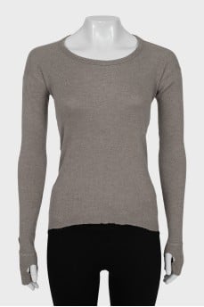 Long sleeve cashmere and silk top with slits on the cuffs