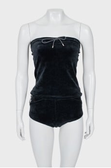 Velour suit of top and shorts