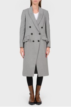Gray wool coat with asymmetrical buttons