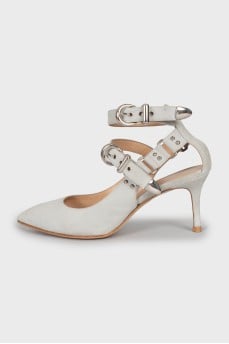 Grey suede heeled shoes