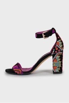 Textile sandals with relief decor